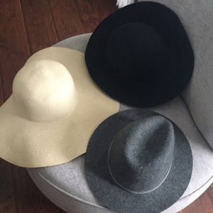 2- felt hats 1- summer floppy hat. $10 each one or all 3 $27